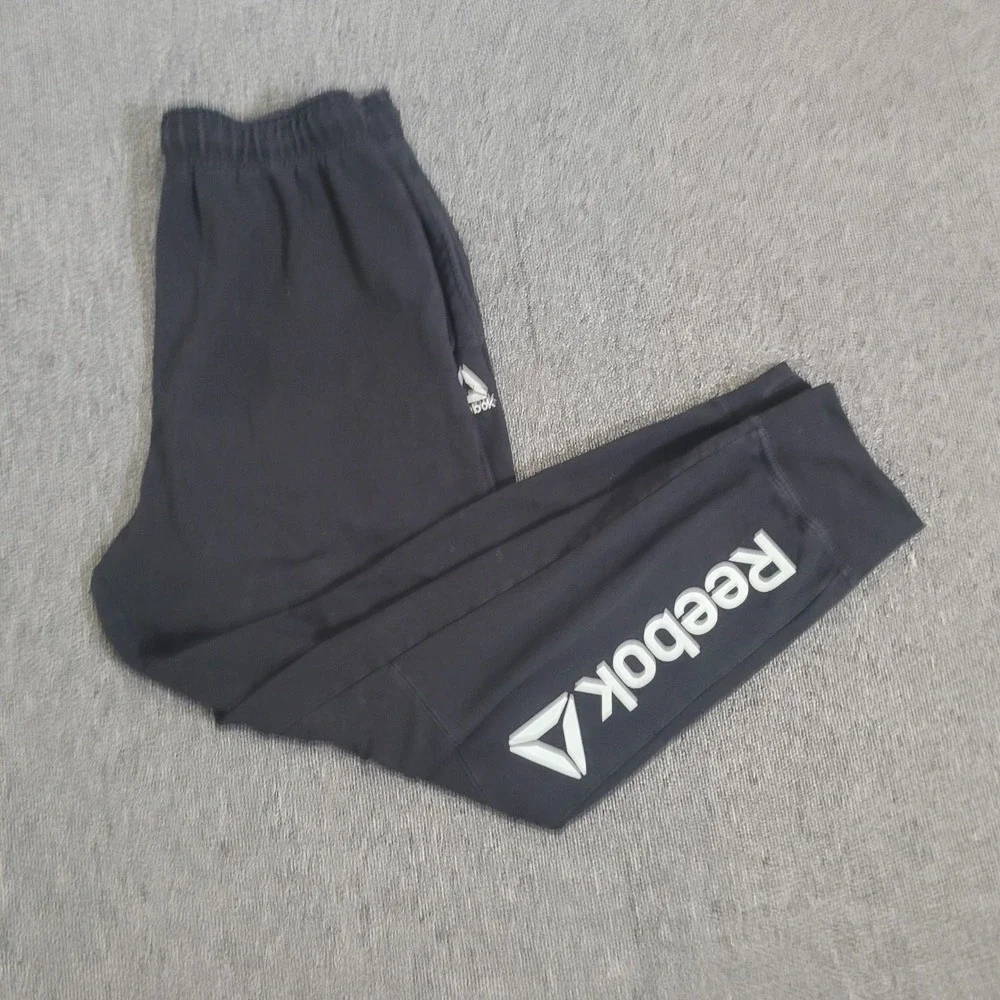 Reebok Large Jogger Pants Mens Black Tapered Bonded Zip Pocket Athletic‎